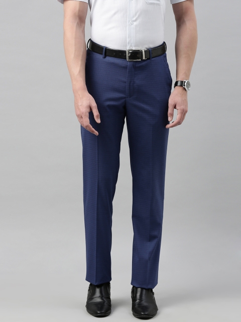

Louis Philippe Men Navy Blue Slim Fit Checked Regular Trousers