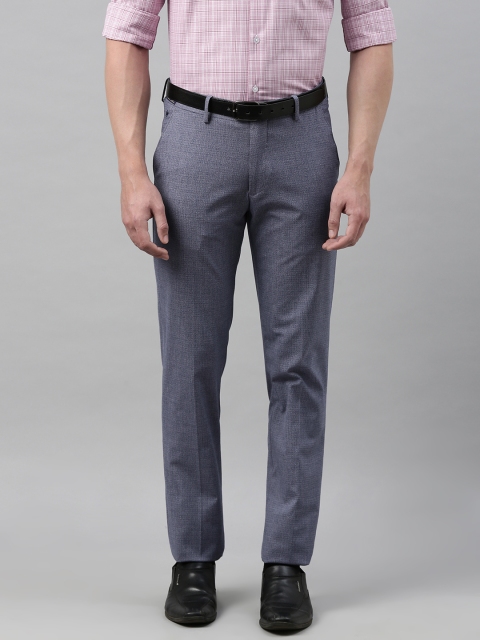 

Louis Philippe Men Blue Slim Fit Self Design Regular Trousers