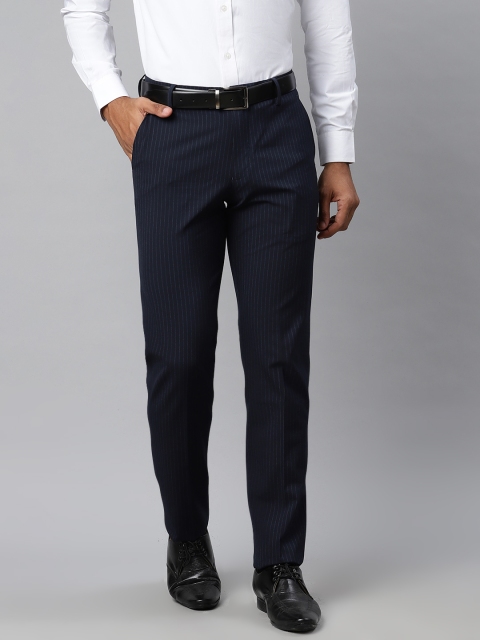 

Louis Philippe Men Navy Blue Regular Fit Striped Formal Trousers