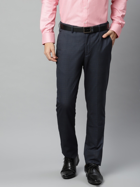 

Louis Philippe Men Navy Blue Slim Fit Checked Formal Trousers