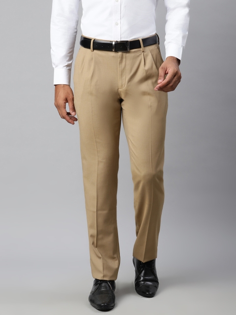 

Louis Philippe Men Beige Regular Fit Self Design Regular Trousers