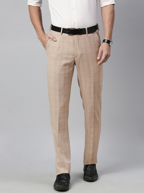 

Louis Philippe Men Beige Slim Fit Checked Formal Trousers