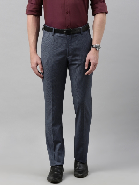 

Louis Philippe Men Navy Blue Slim Fit Self Design Regular Trousers