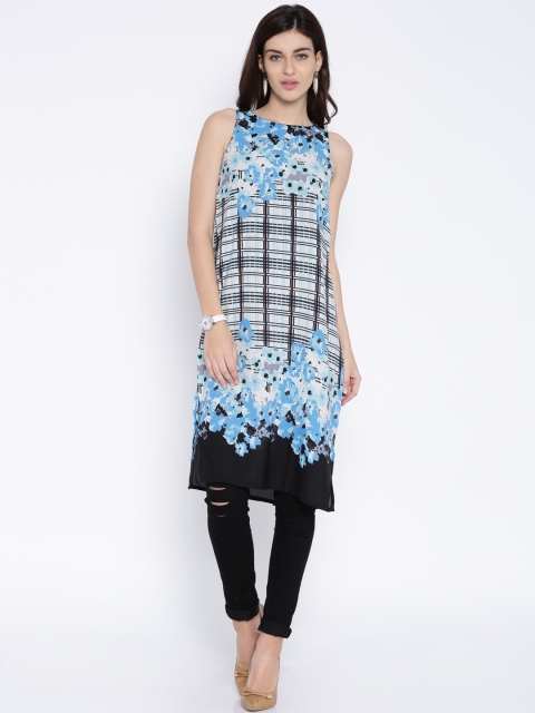 

Folklore Blue Floral Print Polyester Kurta