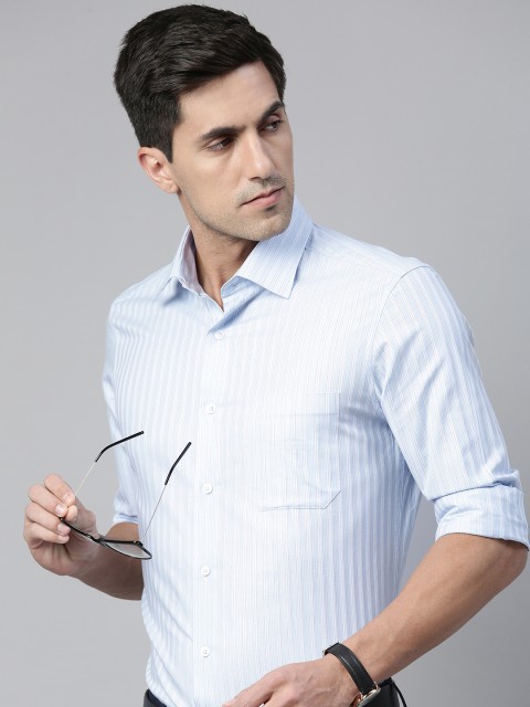 

Louis Philippe Men Blue Pure Cotton Striped Formal Shirt