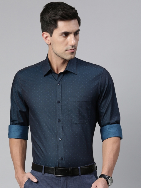 

Louis Philippe Men Teal Regular Fit Ditsy Geometric Print Pure Cotton Formal Shirt