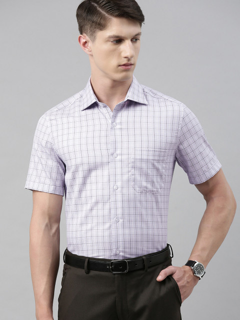 

Louis Philippe Men Lavender Checked Regular Fit Formal Shirt