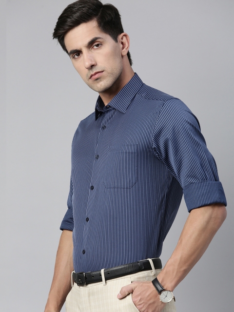

Louis Philippe Men Navy Pure Cotton Slim Fit Striped Formal Shirt, Navy blue