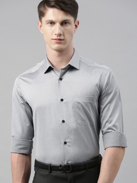 

Louis Philippe Men Grey Slim Fit Printed Pure Cotton Semiformal Shirt