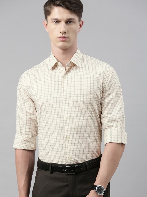 

Louis Philippe Men Beige Slim Fit Checked Pure Cotton Semiformal Shirt