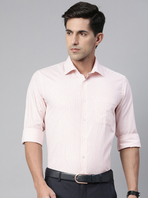 

Louis Philippe Men White & Brown Slim Fit Striped Pure Cotton Formal Shirt