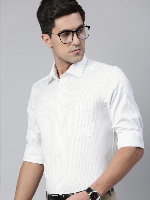 

Louis Philippe Men White Pure Cotton Striped Formal Shirt