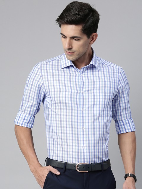 

Louis Philippe Men Blue & White Regular Fit Checked Pure Cotton Formal Shirt