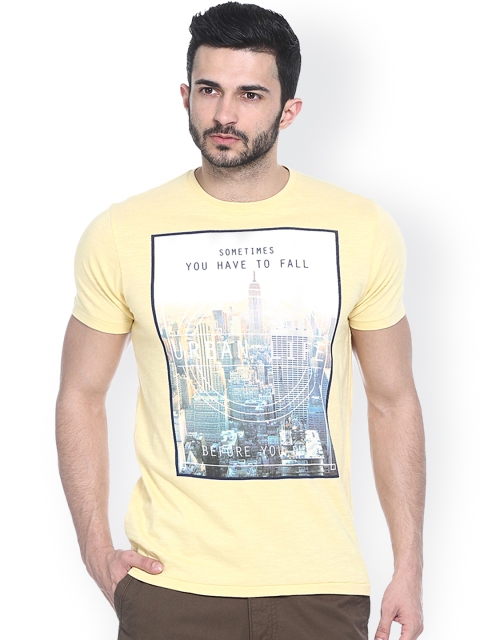 

Basics Yellow Printed Muscle Fit T-shirt