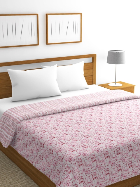 

BIANCA White & Pink Abstract AC Room 300 GSM Double Bed Dohar