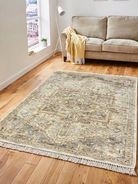 

OBSESSIONS Beige & Grey Ethnic Motifs Printed Anti-Skid Carpet