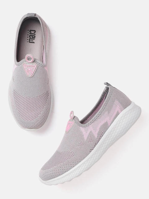 

Crew STREET Women Grey & Pink Woven Design Walking Shoes