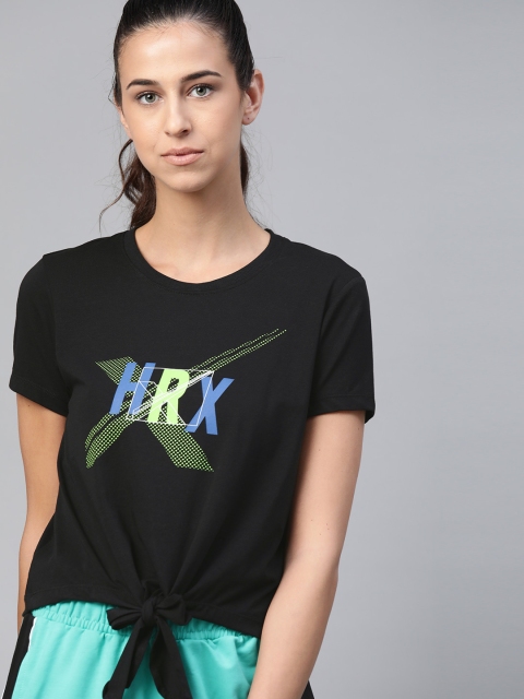 

HRX By Hrithik Roshan Women Jet Black Printed Bio-Wash Lifestyle Tshirt