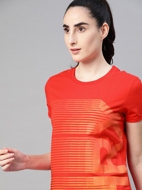 

HRX by Hrithik Roshan Women Coral Red & Printed Bio-Wash Lifestyle T-shirt