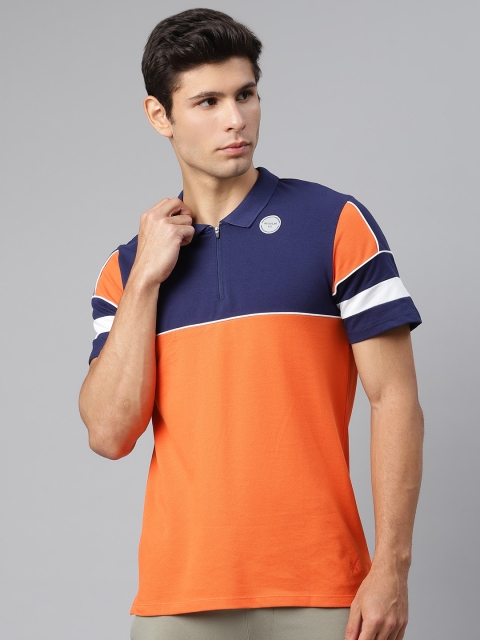 

HRX By Hrithik Roshan Men Medieval Blue Colourblock Organic Cotton Lifestyle Organic Cotton T-shirt, Orange