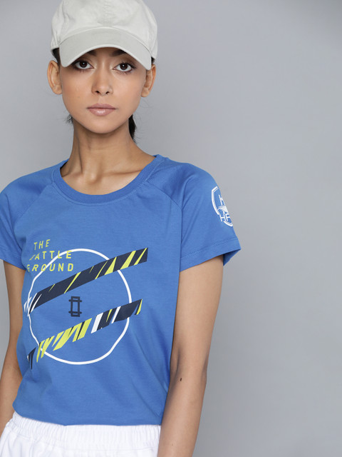 

HRX by Hrithik Roshan Women Blue Printed Bio-Wash Cricket T-shirt