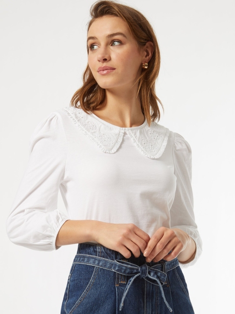 

DOROTHY PERKINS White Pure Cotton Peter Pan Collar Puff Sleeves Top