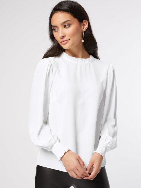 

DOROTHY PERKINS Petite White Puff Sleeves Solid Top