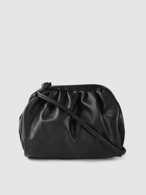 

DOROTHY PERKINS Women Black Solid Ruched Sling Bag with Non-Detachable Sling Strap