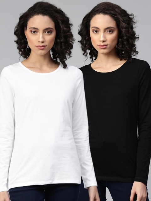 

DOROTHY PERKINS Women Pack of 2 Solid Round Neck Pure Cotton T-shirt, Black