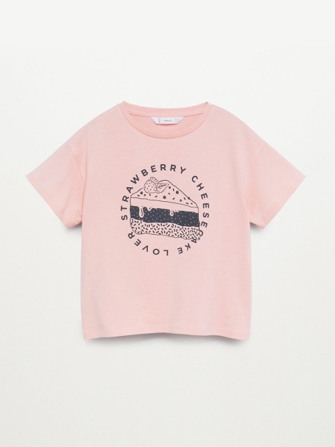 

Mango Kids Girls Peach-Coloured & Black Print Organic Cotton Round Neck T-shirt