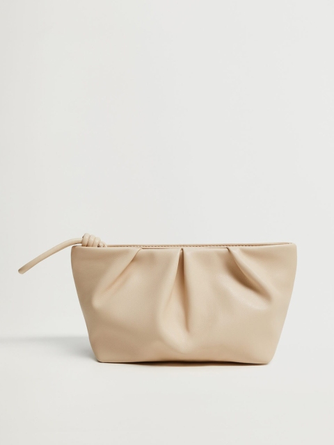 

MANGO Beige Solid Pleated Cosmetic Bag