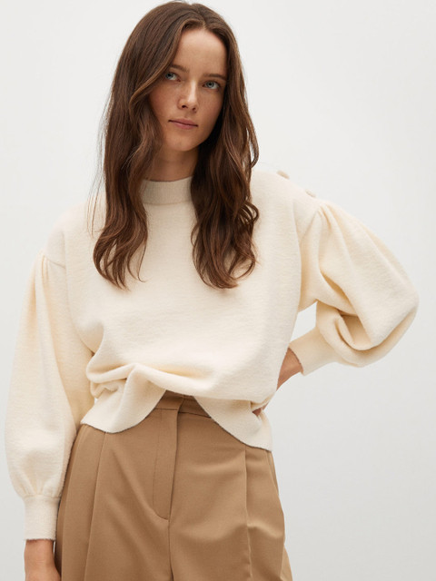 

MANGO Women Cream-Coloured Solid Pullover