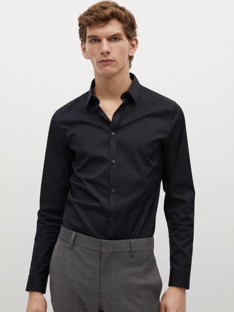 

MANGO MAN Black Easy Iron Super Slim Fit Solid Smart Casual Shirt