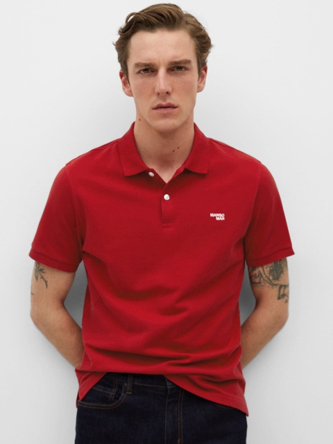 

MANGO MAN Red Solid Polo Collar Organic Cotton Sustainable T-shirt