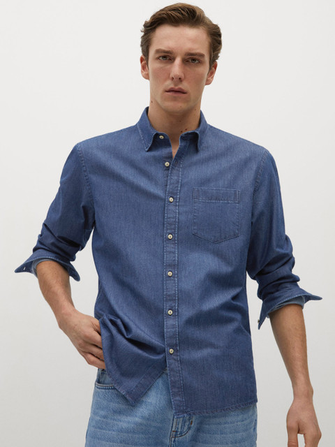 

MANGO MAN Men Blue Regular Fit Solid Denim Sustainable Casual Shirt
