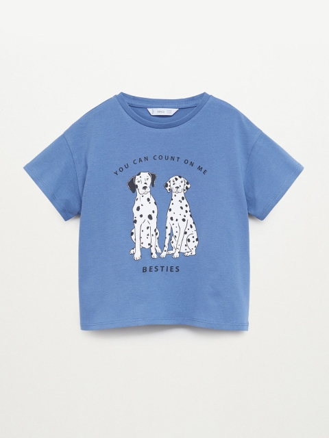 

Mango Kids Girls Blue & White Dalmatian Dog Print Organic Cotton T-shirt