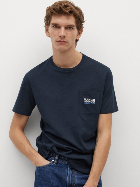 

MANGO MAN Navy Blue Solid Round Neck Organic Cotton Sustainable T-shirt