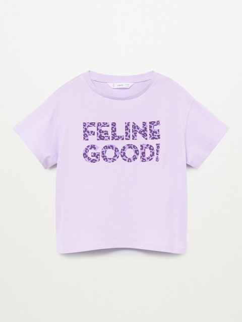 

Mango Kids Girls Lavender Typography Print Organic Cotton Round Neck T-shirt