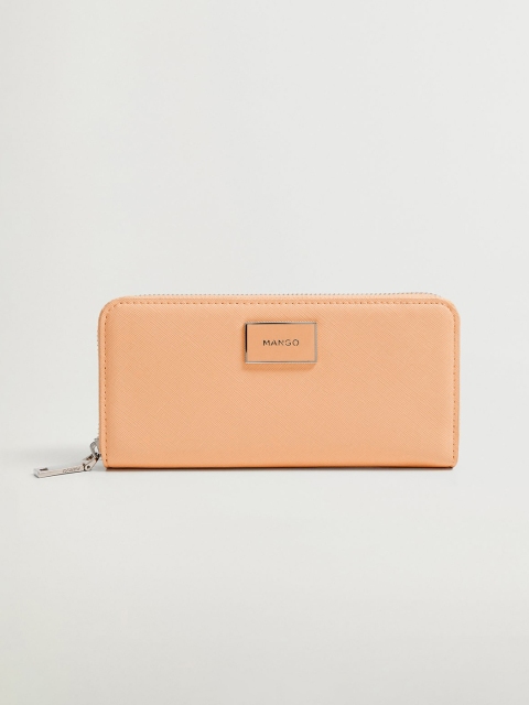 

MANGO Women Peach-Coloured Solid Zip Around Wallet