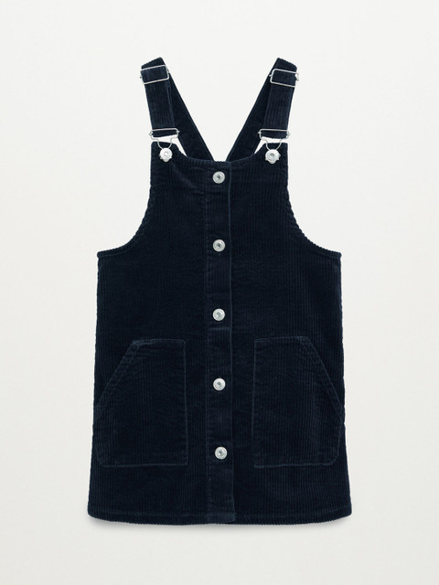 

Mango Kids Girls Navy Blue Solid Corduroy Sustainable Pinafore Dress