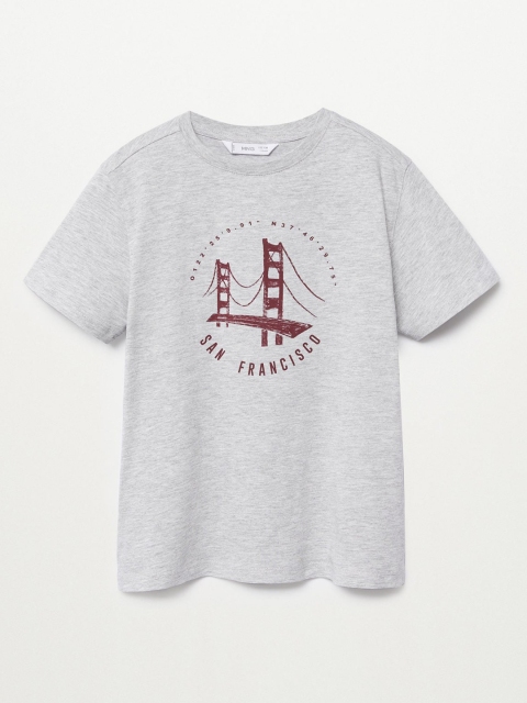 

Mango Kids Boys Grey Melange San Francisco Print Round Neck Sustainable T-shirt