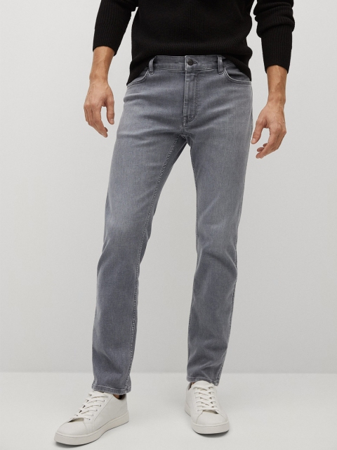 

MANGO MAN Grey Sharp Slim Fit Mid-Rise Clean Look Stretchable Jeans