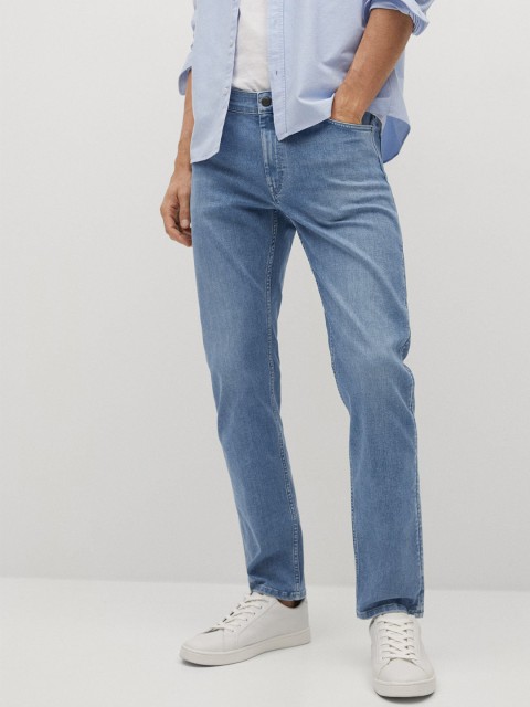 

MANGO MAN Blue Slim Fit Mid-Rise Clean Look Stretchable Jeans
