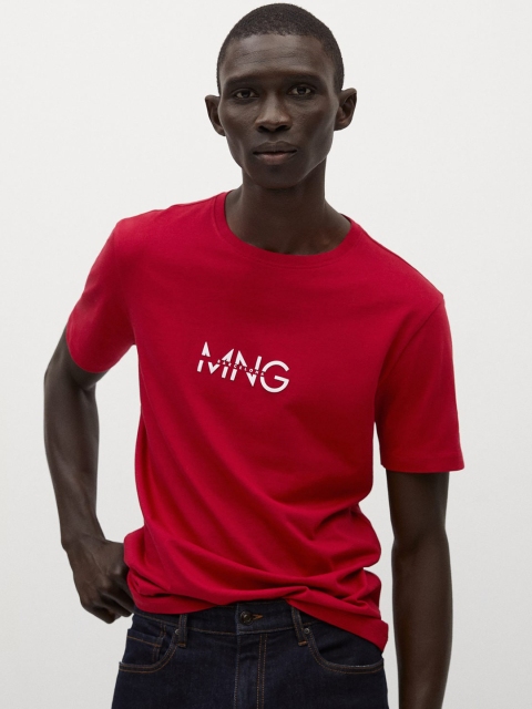 

MANGO MAN Maroon Organic Cotton Sustainable Solid Round Neck T-shirt