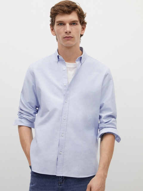 

MANGO MAN Blue Regular Fit Solid Sustainable Casual Shirt