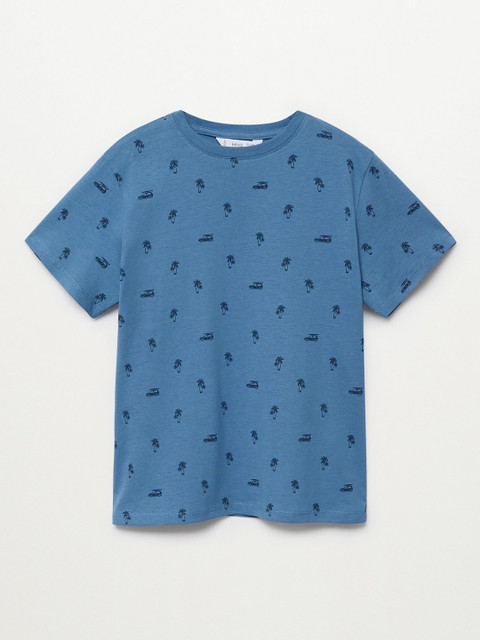 

Mango Kids Boys Blue Tropical Print Organic Cotton Round Neck Sustainable T-shirt