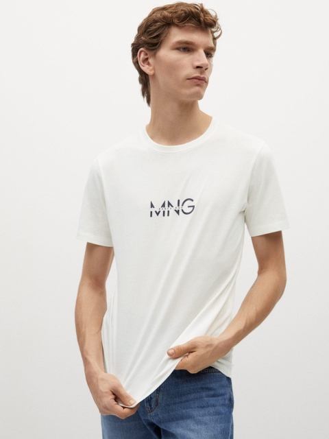 

MANGO MAN White Organic Cotton Sustainable Solid Round Neck T-shirt