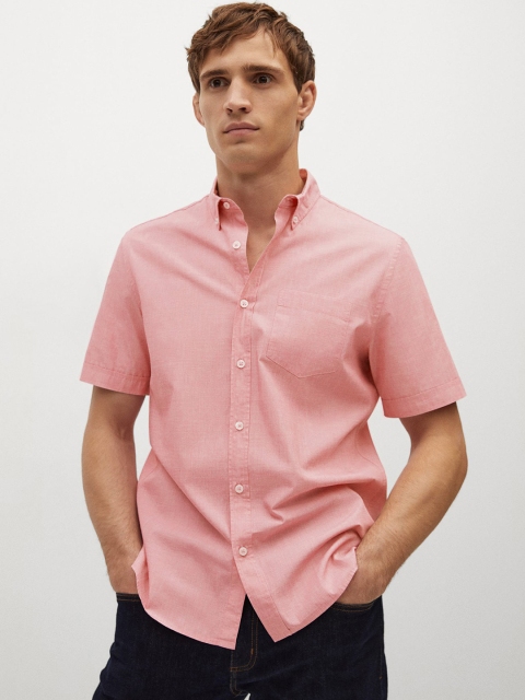 

MANGO MAN Pure Cotton Pink Regular Fit Solid Formal Shirt