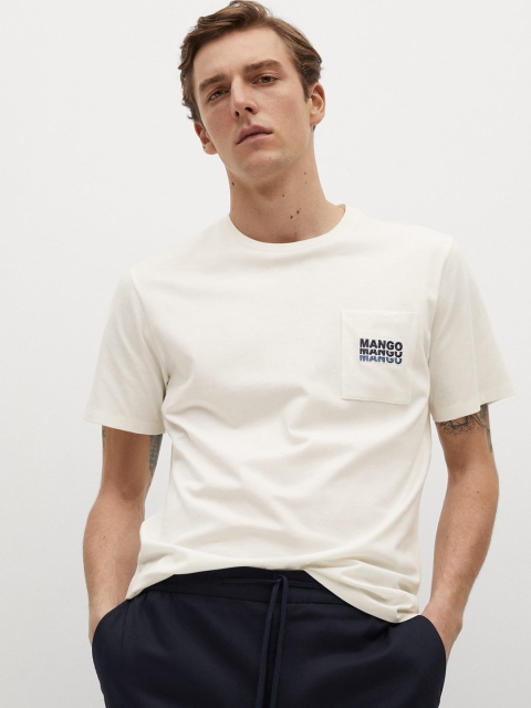 

MANGO MAN Men White Solid Sustainable Organic Cotton Round Neck T-shirt