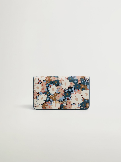 

MANGO Women Off-White & Blue Floral Print Two Fold Wallet